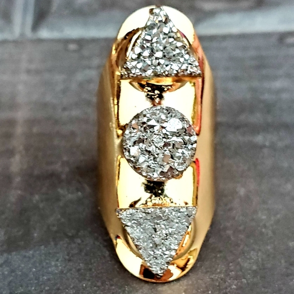 New Unique Titanium Druzy Adjustable Gold Ring. - Picture 10 of 16
